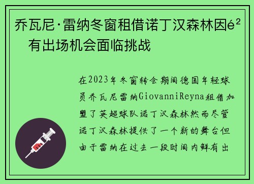 乔瓦尼·雷纳冬窗租借诺丁汉森林因鲜有出场机会面临挑战 乔瓦尼·雷纳冬窗租借诺丁汉森林因鲜有出场机会面临挑战